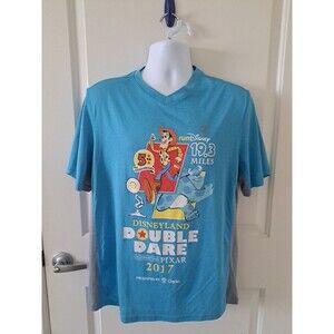 2017 Disneyland Double Dare Pixar RunDisney Marathon Blue Gray Shirt Large Parks